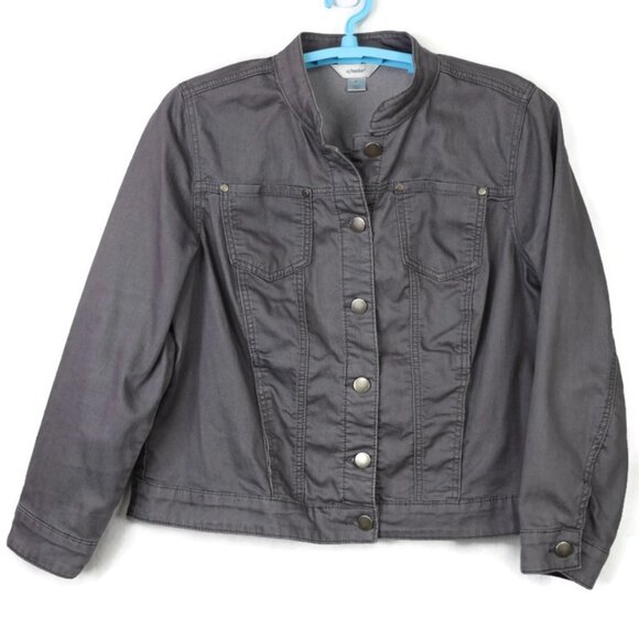 CJ Banks‎ Womens Grey Jean Jacket Coat Size 14W X Stretch Buttons - Picture 1 of 8